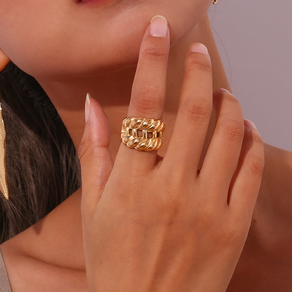 Anillo acero doble trenzado