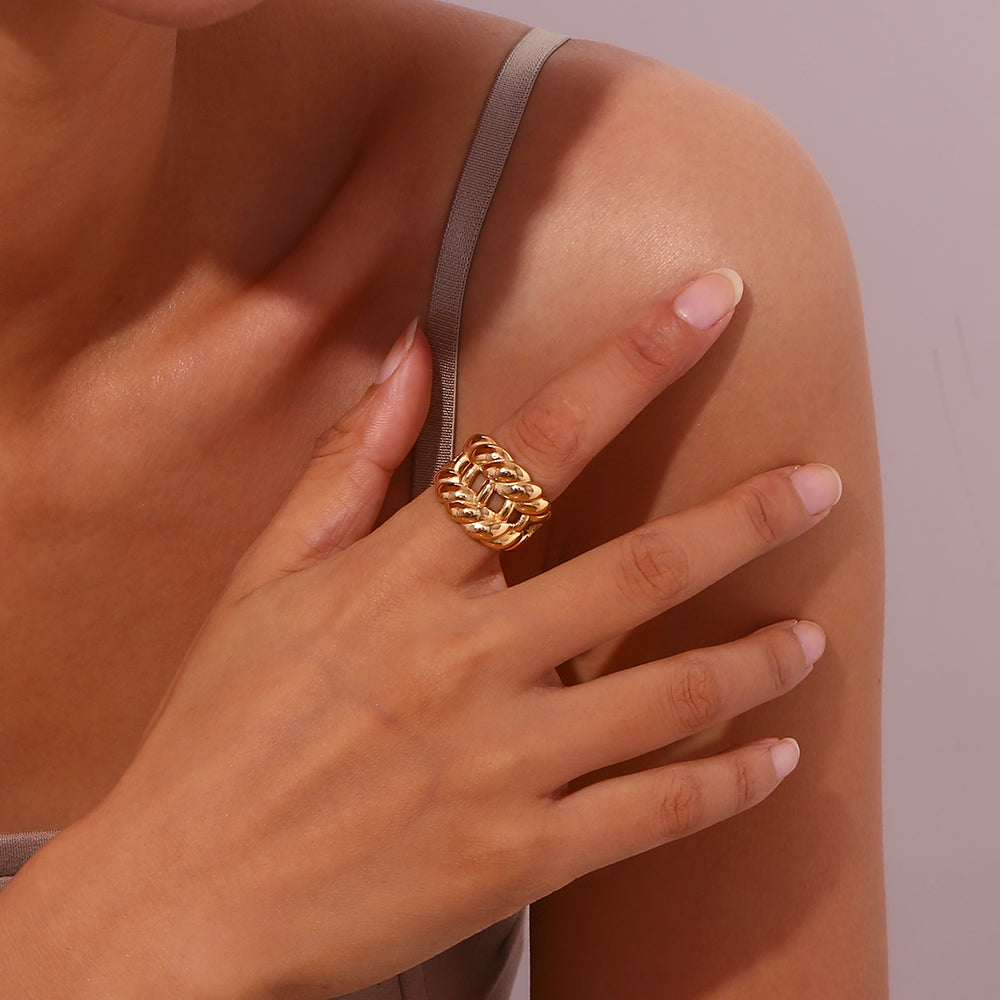 Anillo acero doble trenzado