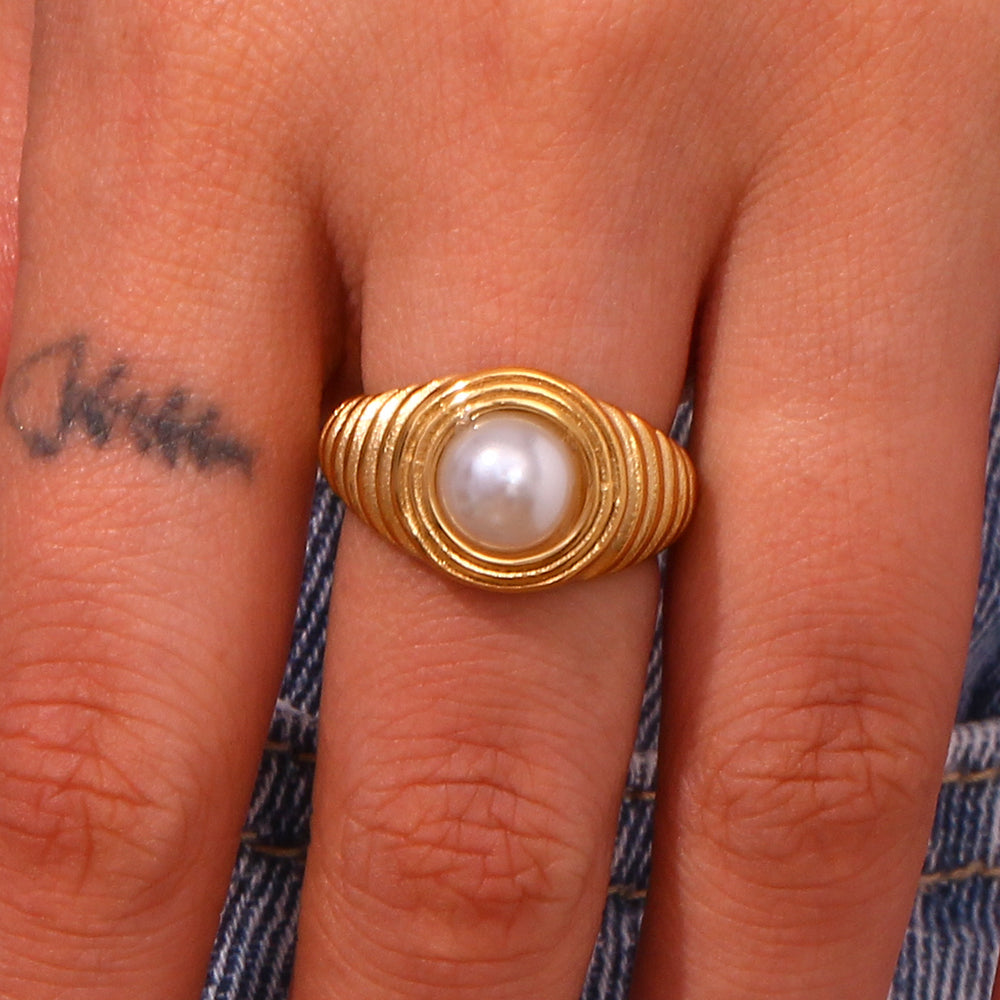 Anillo rayado perla