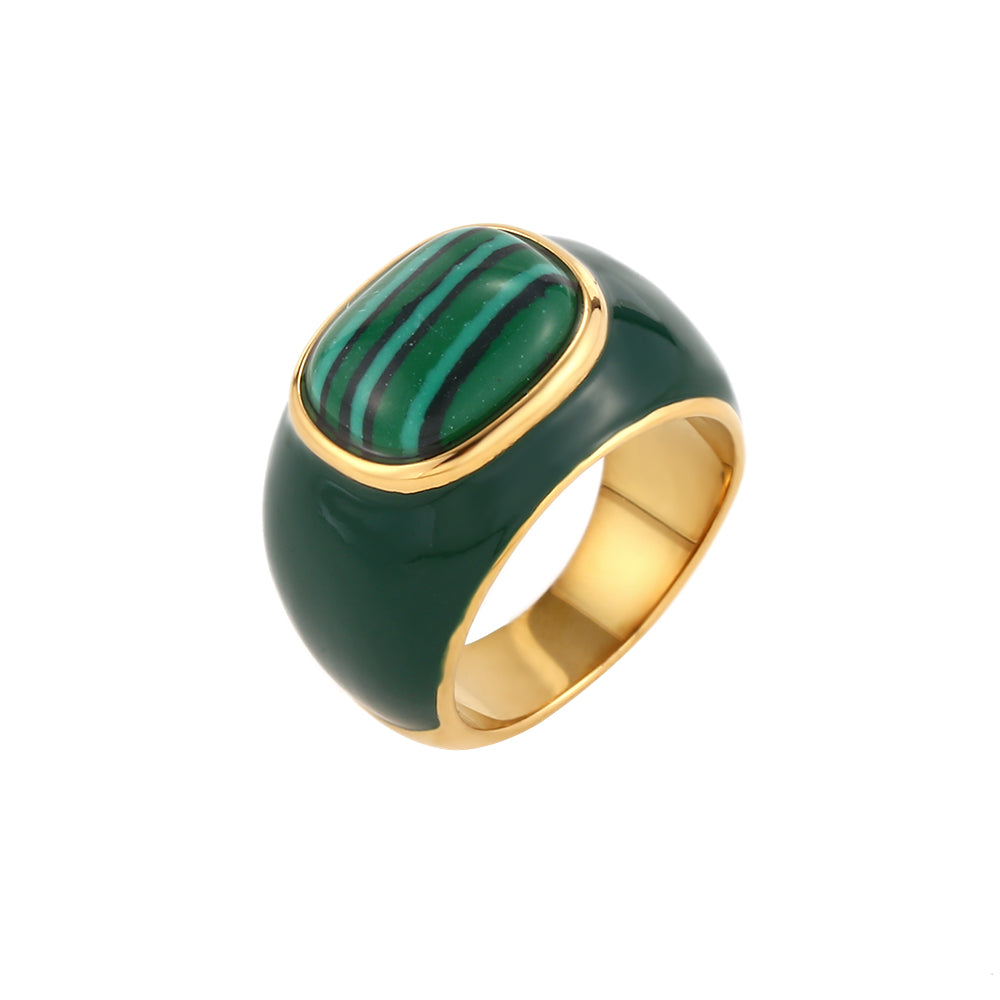 Anillo acero mineral ágata blanca símil