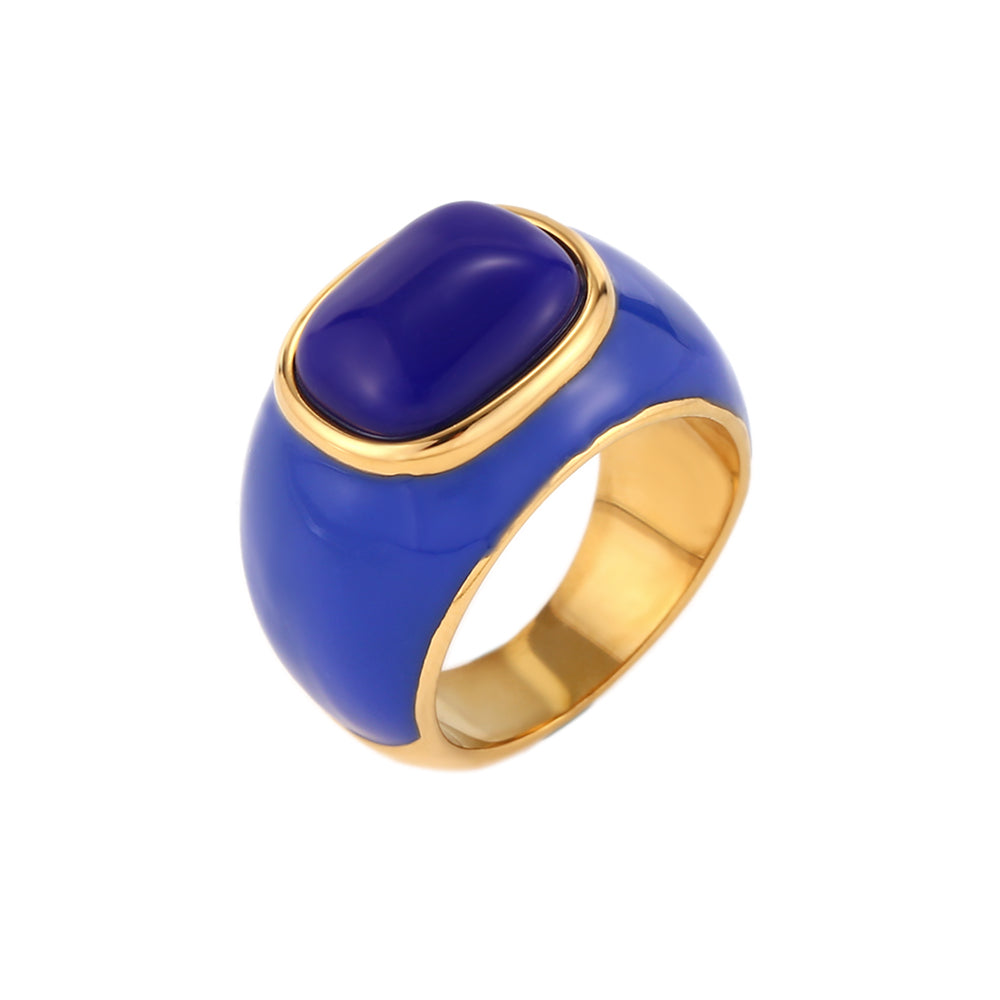 Anillo acero mineral ágata blanca símil