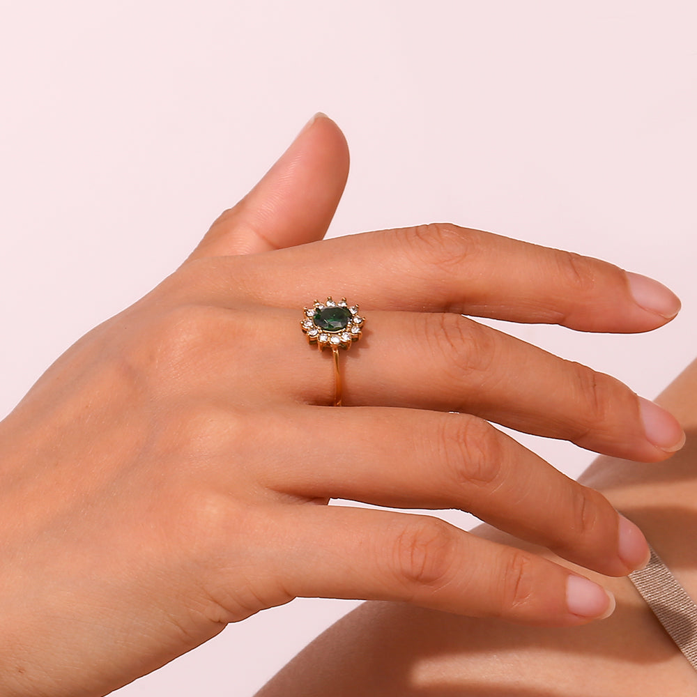 Anillo acero flor verde