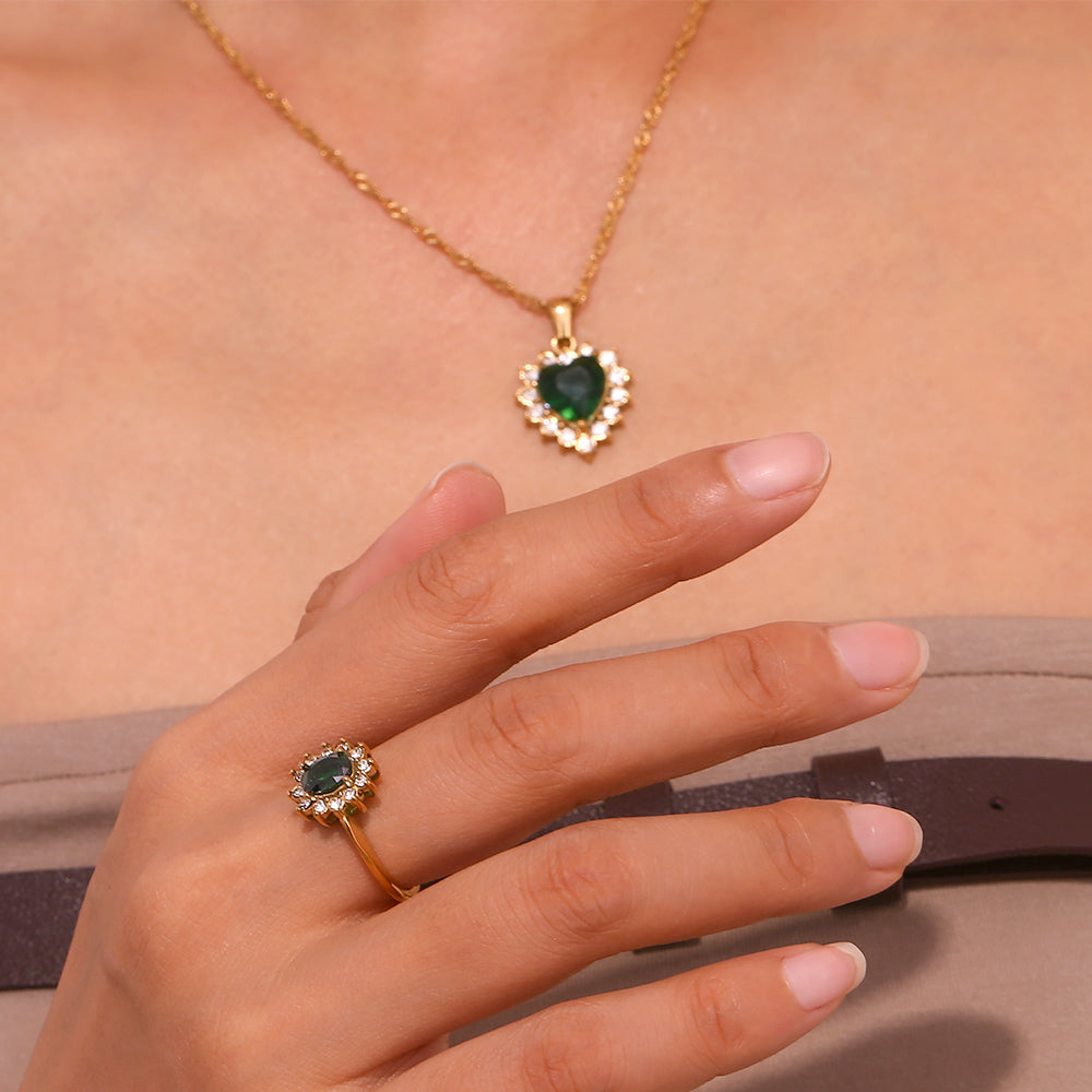 Anillo acero flor verde