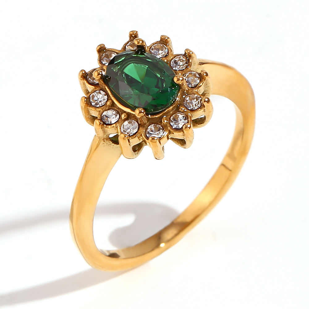Anillo acero flor verde