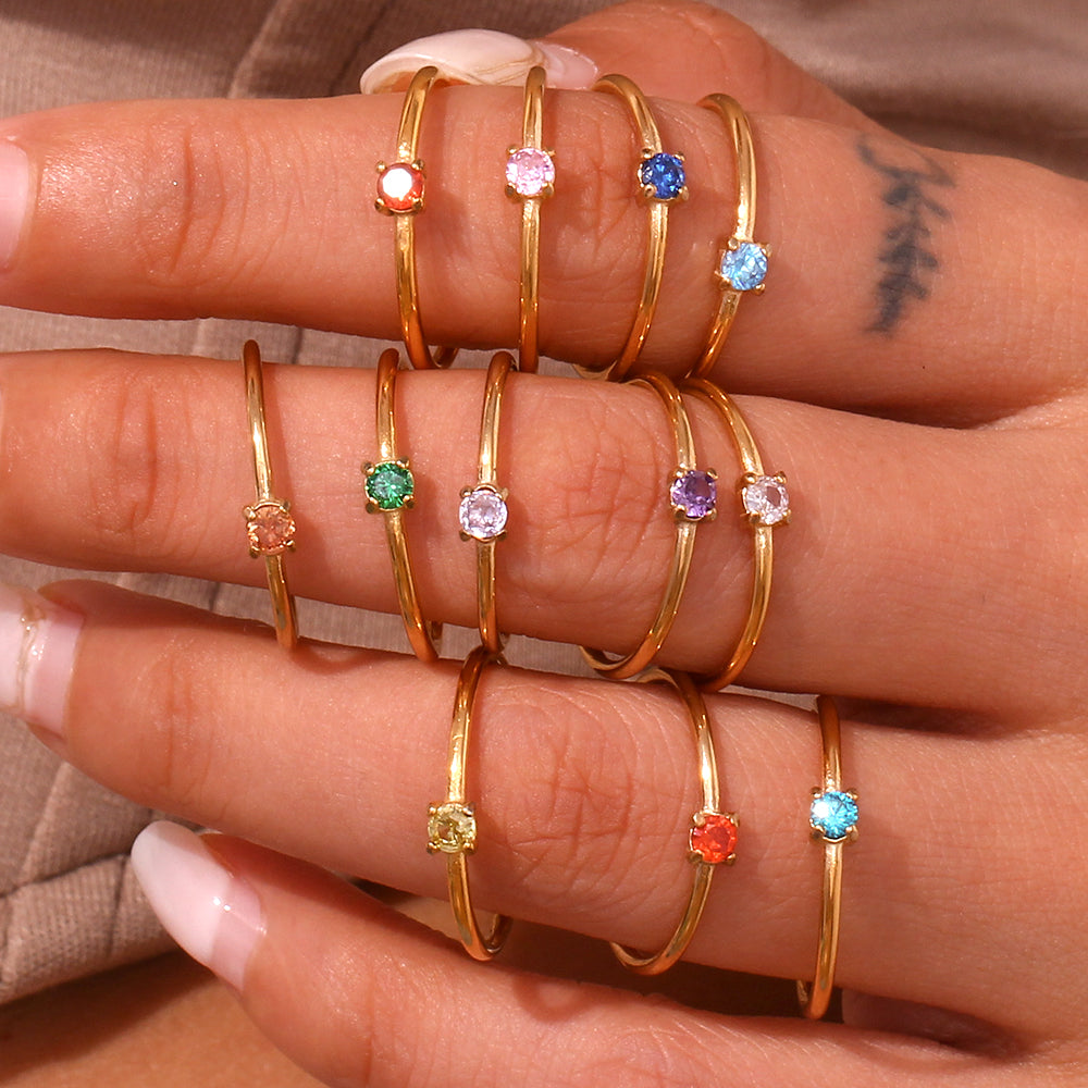 Anillo circonita mes nacimiento (elige color)