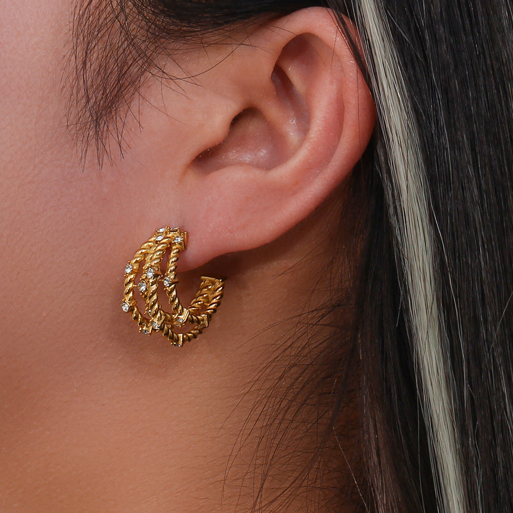 Pendientes triple aro acero circonitas