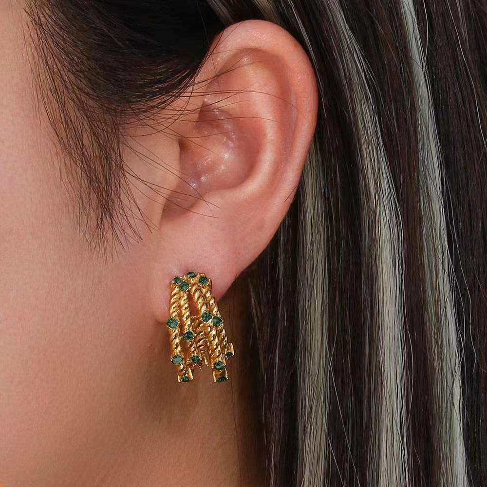 Pendientes triple aro acero circonitas