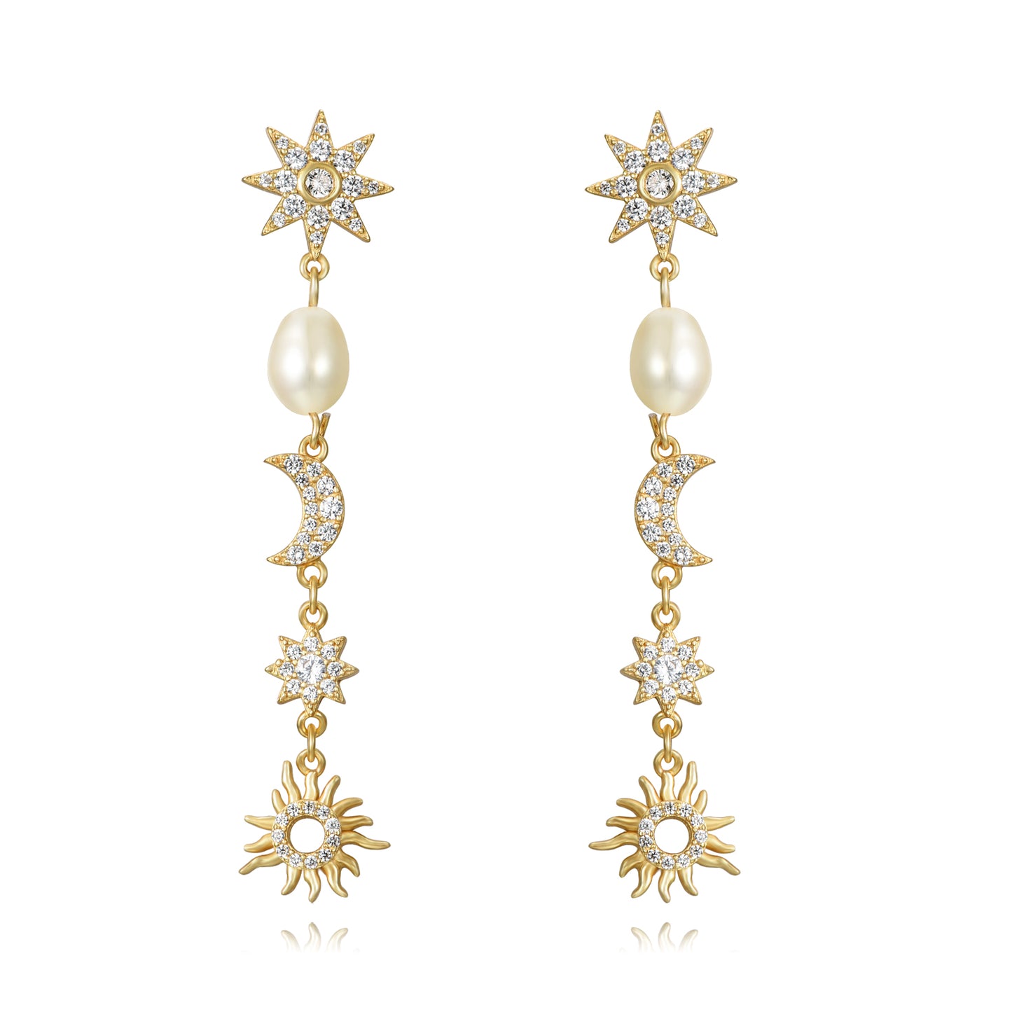 Pendientes largos luna y estrellas