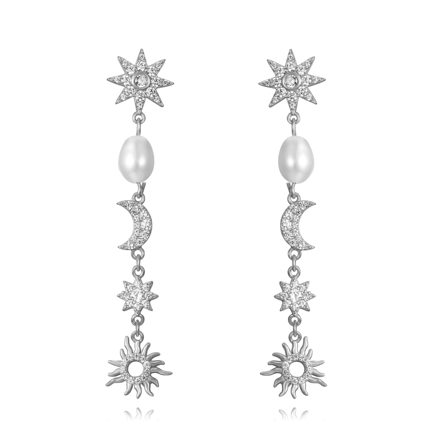Pendientes largos luna y estrellas