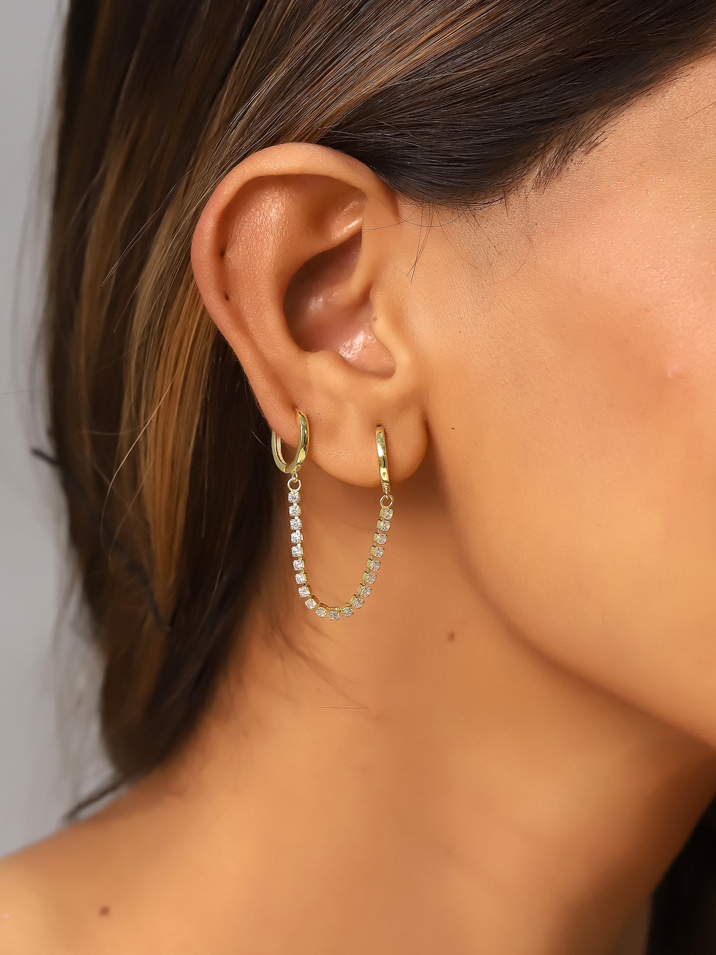Pendientes doble aro cadena