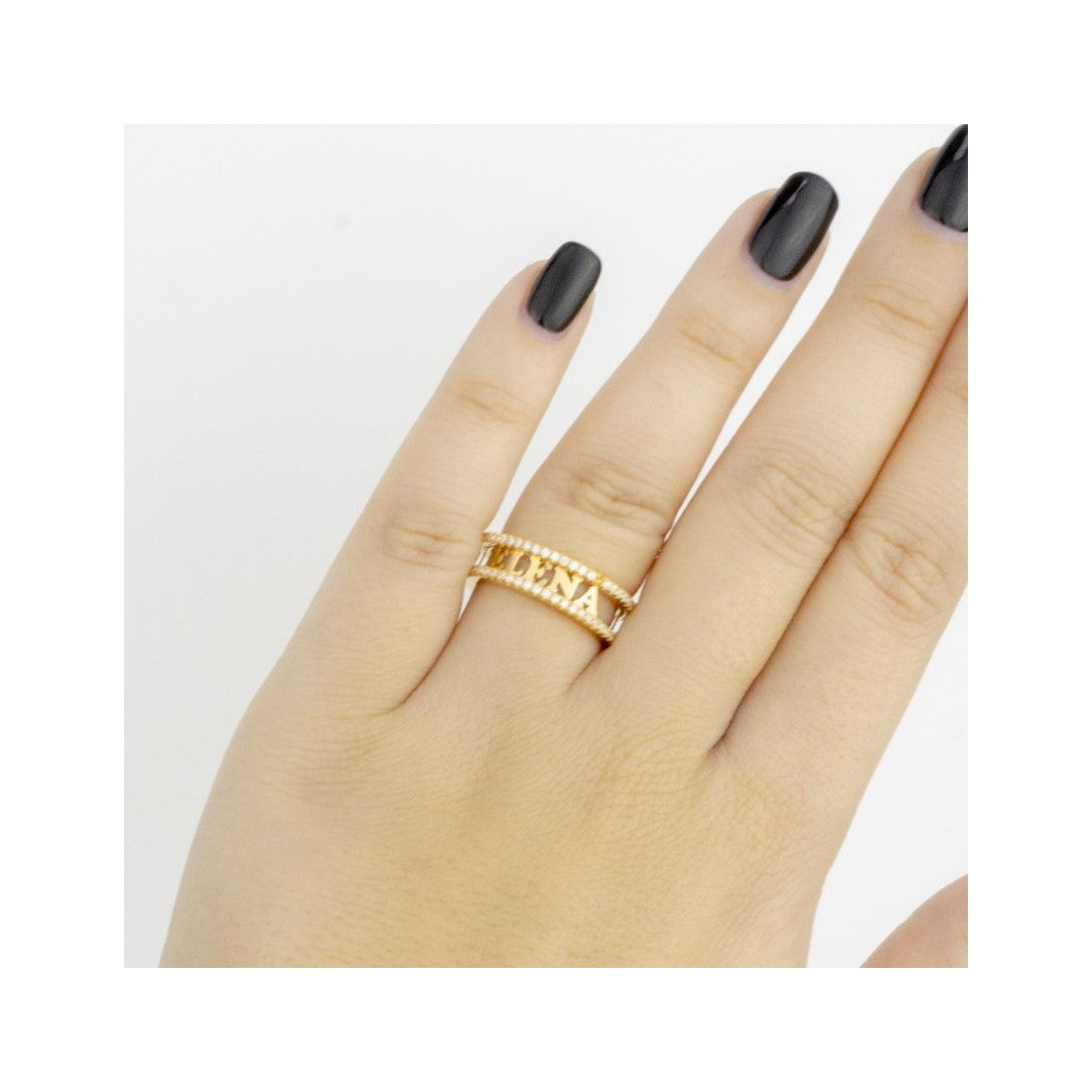 Anillo personalizado nombre circonitas estrecho