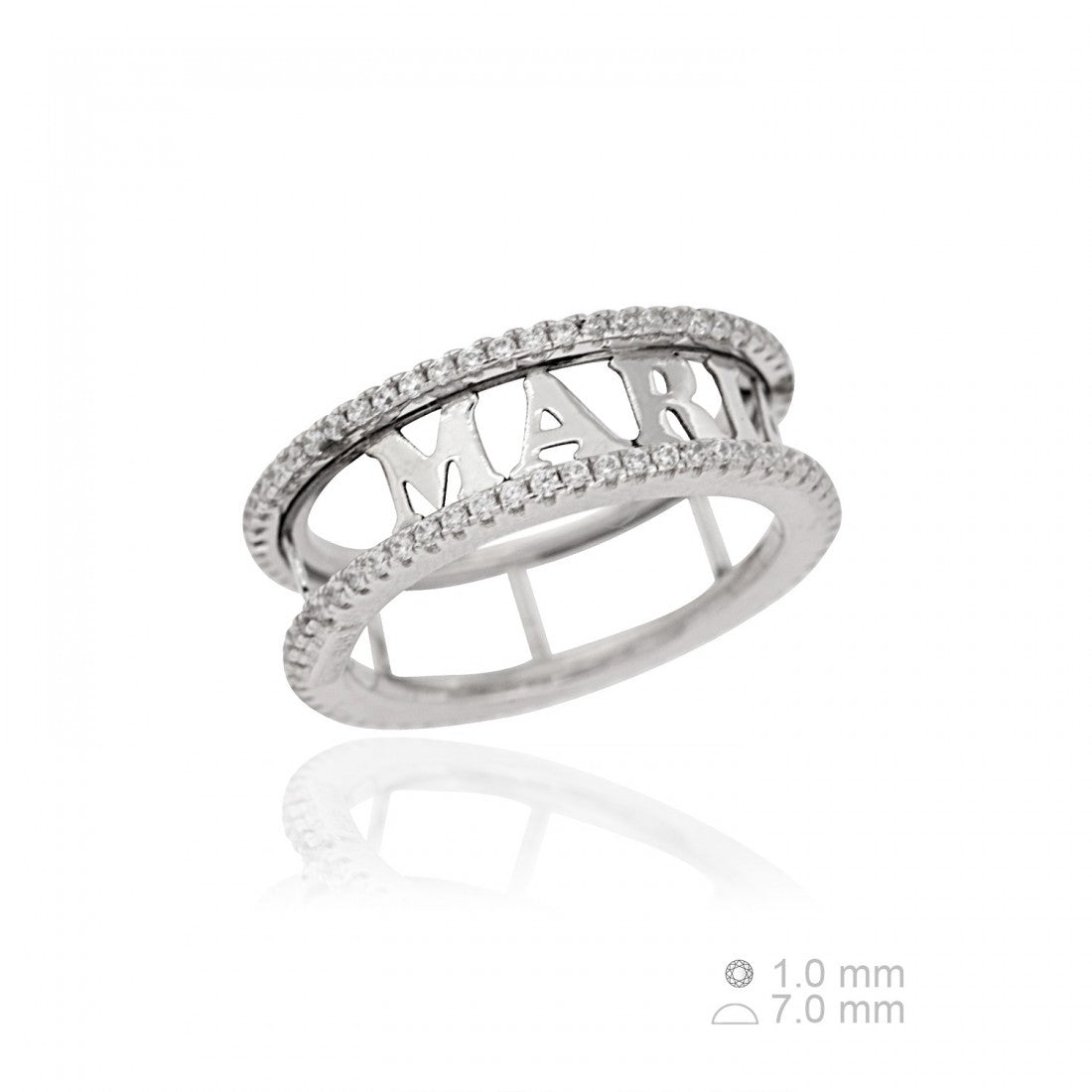 Anillo nombre personalizado circonitas ancho plata