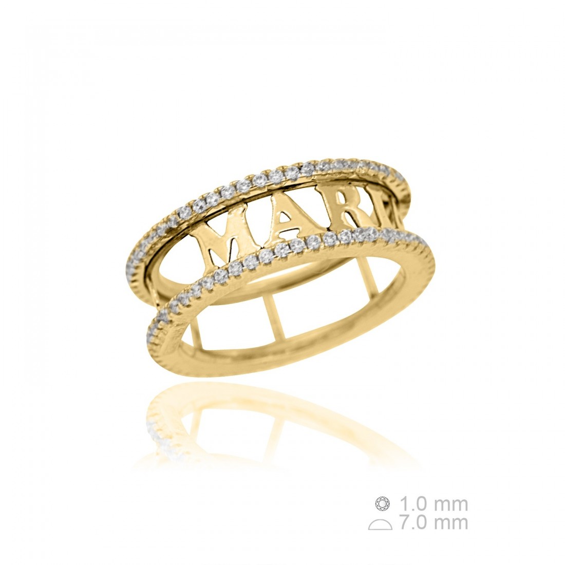 Anillo nombre personalizado circonitas ancho