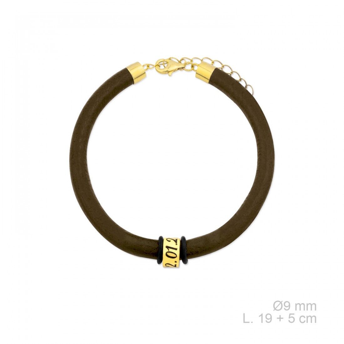 Pulsera unisex plata y cuero MARRÓN personalizable DORADA