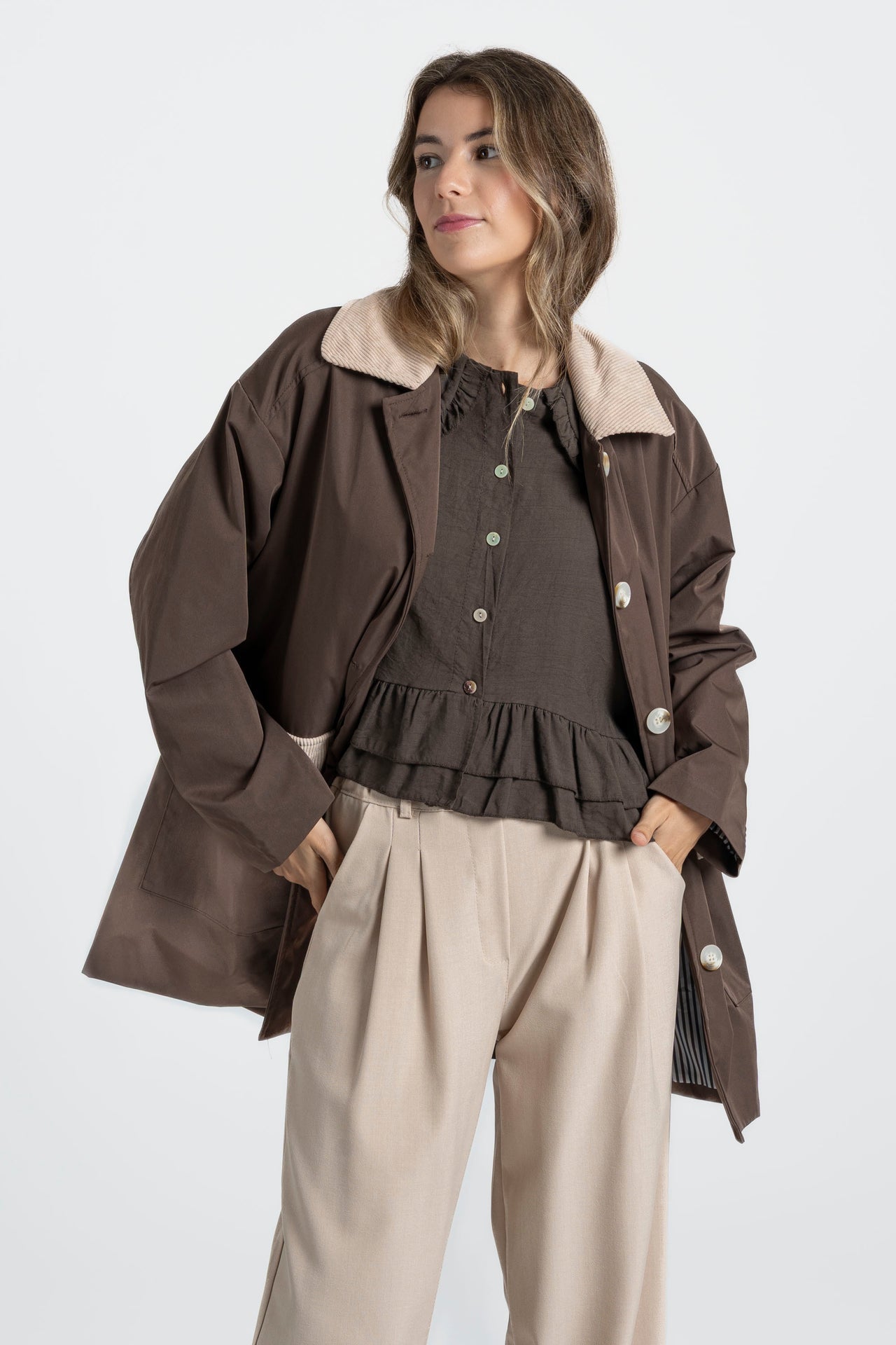 Chaqueta bicolor marrón