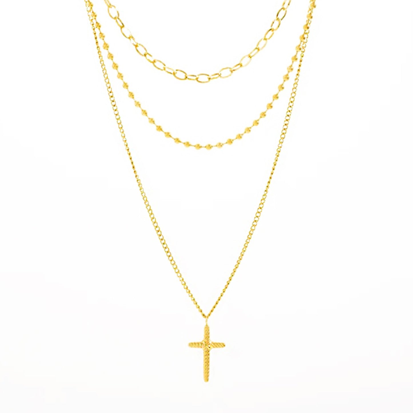 Collar triple cadenas cruz