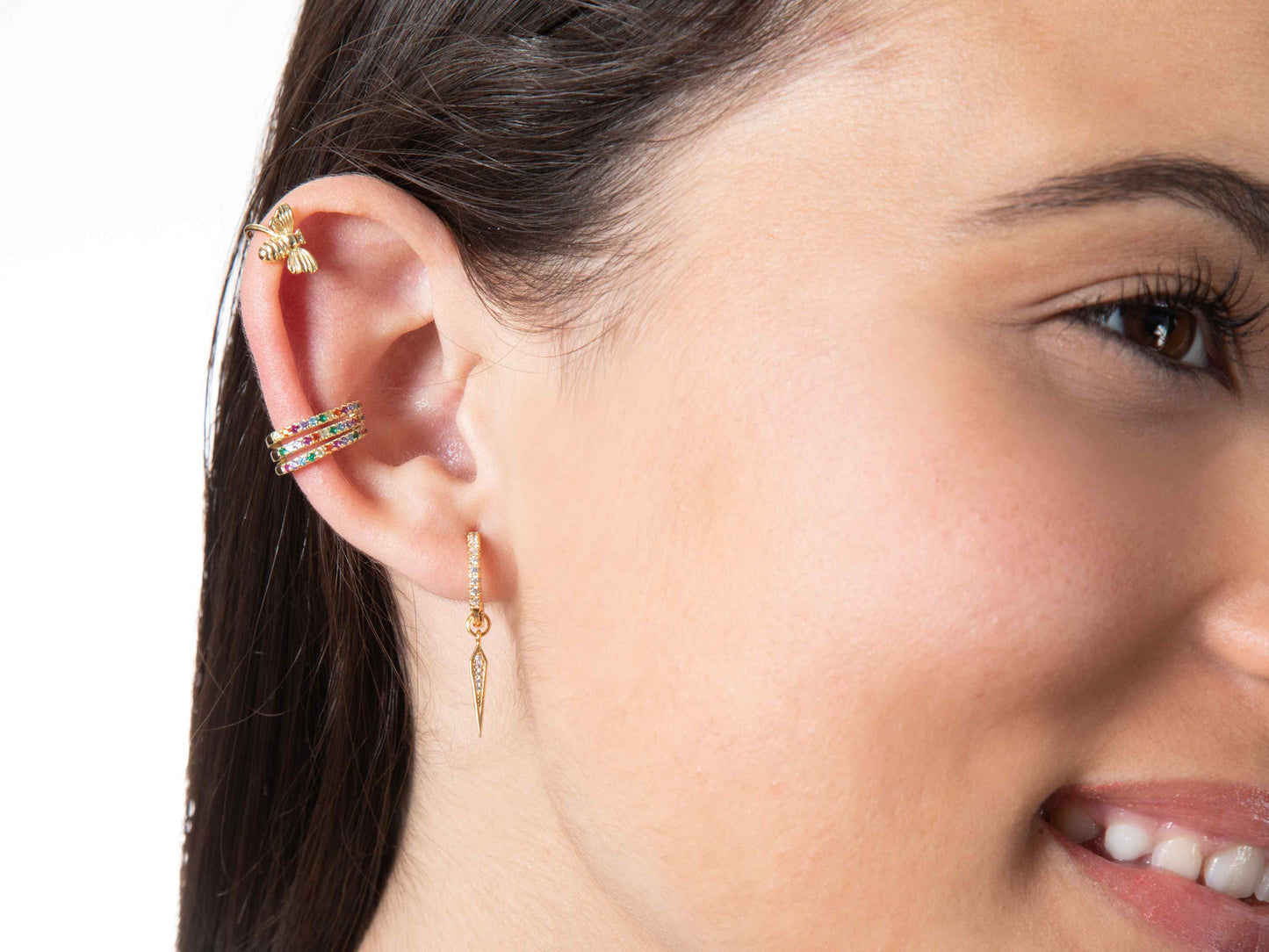 Pendiente Earcuff triple circonita
