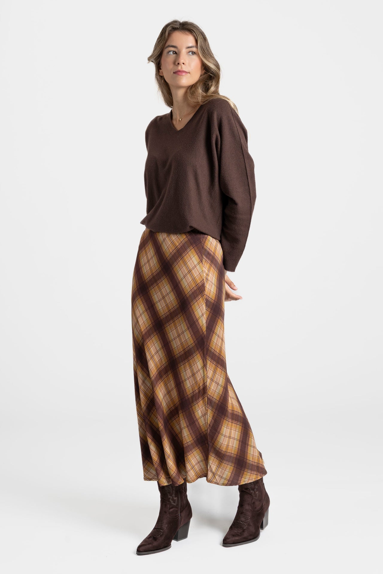 Falda cuadros marron