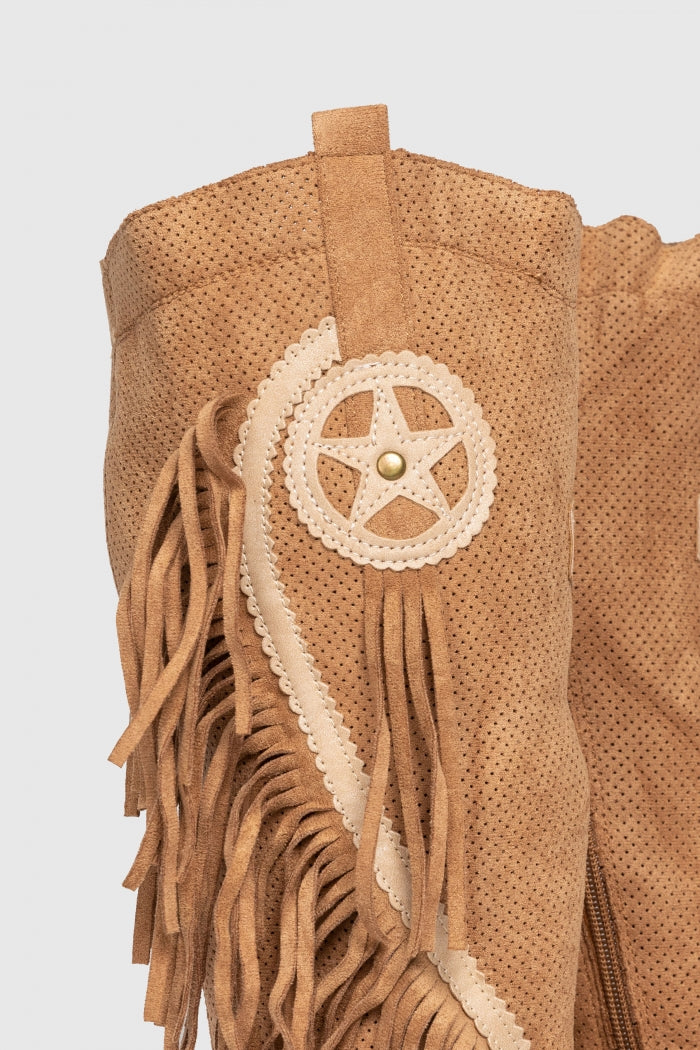 Bota cowboy boho flecos camel