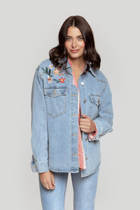 Cazadora denim bordado flores