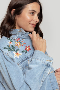 Cazadora denim bordado flores