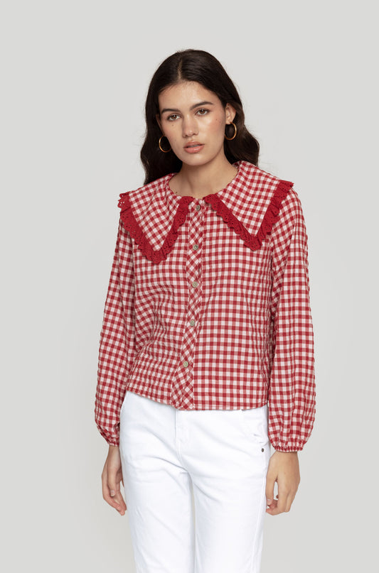 Camisa Vichy  cuellos roja