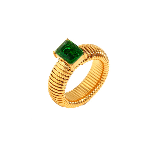 Anillo rayado circonita verde