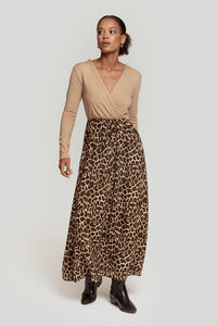 Vestido beige combinado animal print