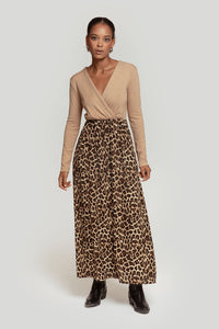 Vestido beige combinado animal print