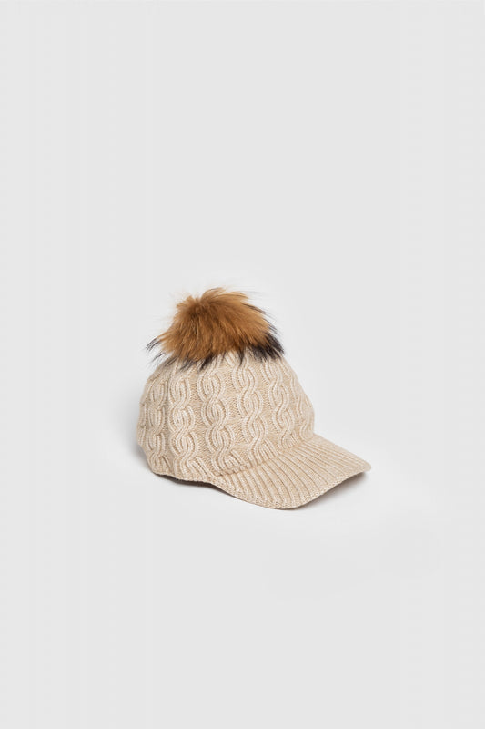 Gorra trenzado Ochos pompon beige