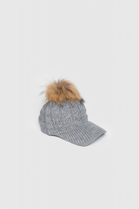 Gorra trenzada Ochos pompon gris