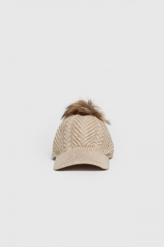 Gorro trenzado pompon beige