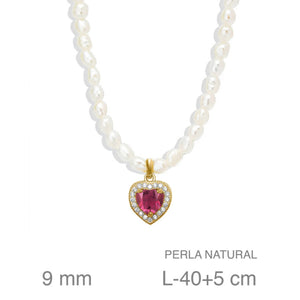Collar perla natural corazón (elige color)