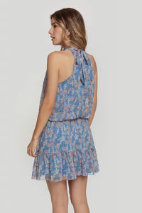 Top estampado cuello halter azul